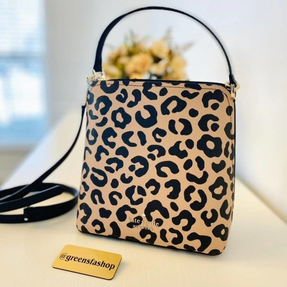 Kate Spade Purse & Wallet Darcy Graphic Leopard Small Bucket Bag Crossbody - Picture 10 of 11